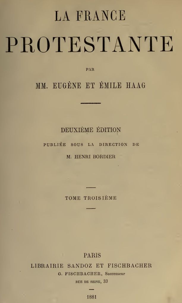 Couverture du tome 3 du livre La France protestante publié en 1881