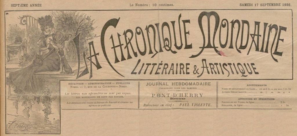 La chronique mondaine, littéraire ² artistique du samedi 17 septembre 1898